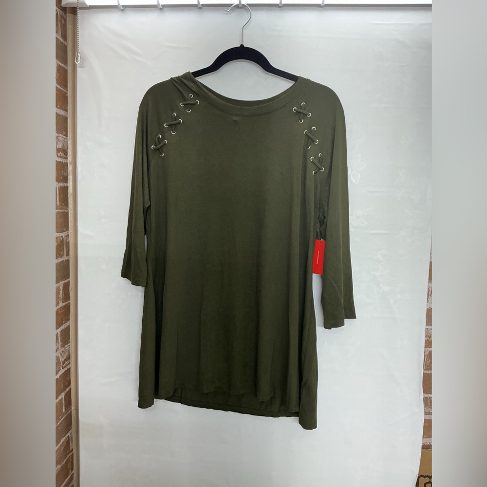 Elegant Olive Lace-Up Women's Long Sleeve Top